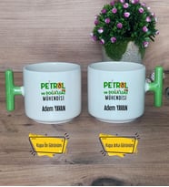 Petrol ve Doğalgaz Mühendisi Kupa Bardak T Yeşil Kulplu Mühendisler Günü Hediyesi
