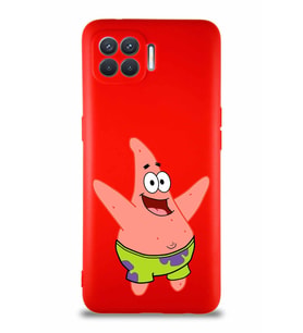 Oppo Reno 4 Lite Soft Premier Kapak Patrick Yıldız Tasarımlı Silikon Kılıf - Kırmızı (Şeffaf)