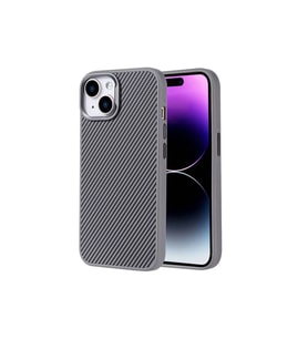 Apple iPhone 14 Uyumlu Kılıf M-safe Şarj Özellikli Karbon Fiber Görünümlü Zore Troy Kapak (Gümüş)