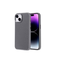 Apple iPhone 14 Uyumlu Kılıf M-safe Şarj Özellikli Karbon Fiber Görünümlü Zore Troy Kapak (Gümüş)