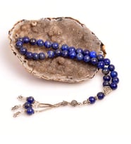 Lapis Lazuli Taşı Gümüş Tesbih - 8 mm - Üç Kamçılı