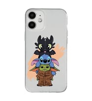 Iphone 12 Uyumlu Sevimli Baby Yoda ve Stitch Desenli Şeffaf Telefon Kılıfı