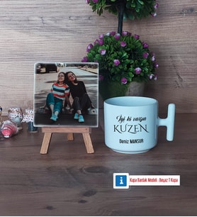 Kuzene Hediye Fotoğraflı Dekoratif Taş, Kupa Bardak Beyaz Hediye (Model 12)