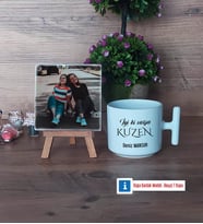Kuzene Hediye Fotoğraflı Dekoratif Taş, Kupa Bardak Beyaz Hediye (Model 12)