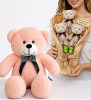 Kişiye Özel Yazılı Gri Büyük Boy Peluş Ayıcık Buketi ve 50 cm Pembe Peluş Ayıcık Hediye Seti