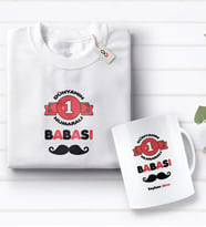BK Gift Kişiye Özel Dünyanın 1 Numaralı Babası Tasarımlı Beyaz Tişört ve Kupa Seti-1 (Model 1)