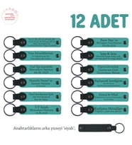 Çocuk Gelişimi Eğitimi Öğretmenlerine 12'li Set, Kişiye Özgü Hatıra Deri Anahtarlık, K Turkuaz & Syh (Koyu Turkuaz)