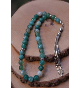 STONEAGE JEWELLERY Yeşil Akik Doğal Taş Tesbih