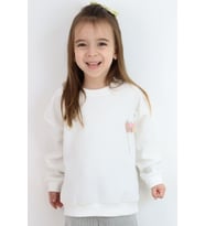 Breeze Kız Çocuk Sweatshirt Waffle Dokulu Kalpli Ponponlu Arma Detaylı 5-9 Yaş, Ekru
