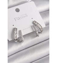 Pirinç Gümüş Renk Zirkon Taşlı Kadın Küpe - TJ-BKP9970