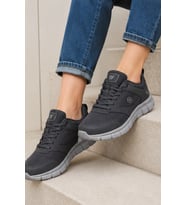 PureWalk Unisex Siyah Beyaz KalınTabanlı Spor Ayakkabı - Hafif Esnek Günlük Yürüyüş Sneaker Rahat Koşu ve Şehir Ayakkabısı