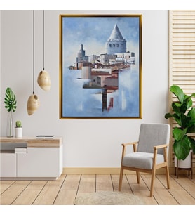 Tablore Galata Kulesi Ve İstanbul Manzaralı Yağlıboya Dokulu Tablo Çerçeveli Kanvas Tablo Modern Salon Dekoru