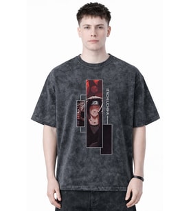 Itachi Uchiha Naruto Anime Baskılı Unisex Oversize Eskitme Yıkamalı Tişört