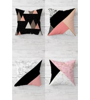 Geometrik Üçgen Desenli Gizli Fermuarlı Kırlent Kılıfı Koltuk Yastık Kılıfı Takım(4adet) (Pembe)