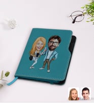 BK Gift Kişiye Özel Sevgililer Karikatürlü Turkuaz Termo Deri Defter-93