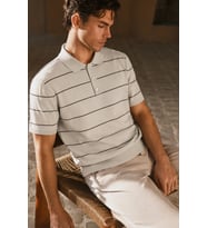 Erkek Old Money Çizgili Polo Yaka Triko Tişört Slim Fit