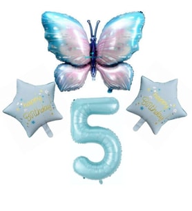 Mavi Kelebekli Happy Birthday 5 Yaş Folyo Balon Set
