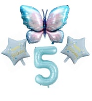 Mavi Kelebekli Happy Birthday 5 Yaş Folyo Balon Set