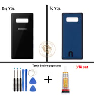 Samsung Note 8 Siyah Arka Pil Kapağı Batarya Kapağı Lazer Kesim + Yapıştırıcı ve Vida Seti