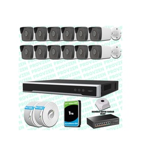 Provzen Hikvision 12 Kameralı IP 1080P Mikrofonlu Güvenlik Kamerası Olay Anında bildirim