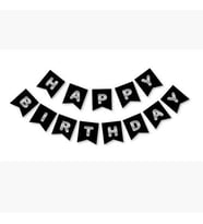 Siyah Gümüş Yaldızlı Happy Birthday Banner