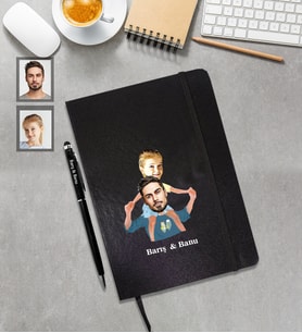 Kişiye Özel Babalar Günü Baba Kız Çocuk Karikatürlü Siyah Defter Kalem Hediye Seti Model-2
