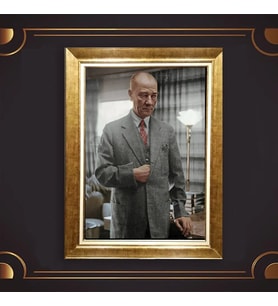 Altın Varaklı Çerçeveli Paspartulu Atatürk Tablo nl02A487 (Gold)