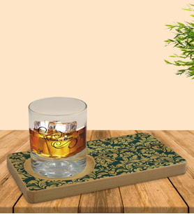 BK Gift Kişiye Özel Retro Motif Tasarımlı Doğal Ahşap Tabaklı Viski Bardağı Sunum Seti Model 8