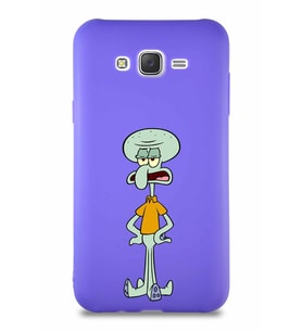 Samsung Galaxy J7 Core Soft Premier Kapak Squidward Dokunaç Tasarımlı Silikon Kılıf - Mor (Şeffaf)