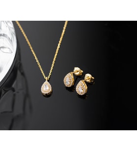 925 Ayar Gümüş Nisan Ayı Doğum Taşı ( Diamond ) Kolye - Küpe Seti