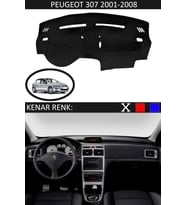 Peugeot 307 2001-2008 Için Uygun Torpido Koruma Halısı Siyah Kenar Renk Siyah