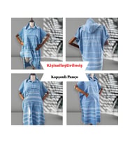 Kişiye Özel Baskılı Kapüşonlu Plaj Pançosu  İsim Yazılı Pamuklu Havlu Poncho Unisex Peştamal Kumaş (Mavi)