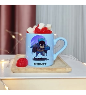 Batman Tasarımlı Kişiye Özel Mavi Türk Kahvesi Fincan