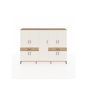 Arges Dolap 12 Raflı 2 Çekmeceli 8 Kapaklı 220x30x163 Çam-Aytaşı/Çam