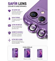 iPhone 11 / 12 / 12 Mini Purple Mor Metal Kamera Lens Koruyucu Safir Cam Ultra Net HD