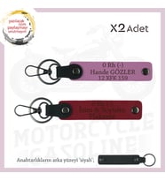 Motosiklet Aşıkları İçin, İsim Plaka ve 0 Rh (-) Kan Grubu Yazılı 2'li Anahtarlık, Kırmızı-Pembe-Syh (Çok Renkli)