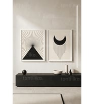 Minimalist Geometrik Sanat 2'li Ahşap Çerçeveli Tablo Seti