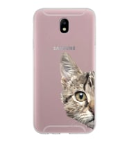 Samsung Galaxy J7 Pro Kapak Catface Tasarımlı Şeffaf Silikon Kılıf