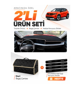 e-biz OPEL FRON-TERA (2025-SONRASI) Uyumlu Torpido Örtüsü + Deri Bagaj Çantası - Siyah-Bej - OP025