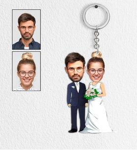 Kişiye Özel En Mutlu Gelin Damat Tasarımlı Karikatür Anahtarlık