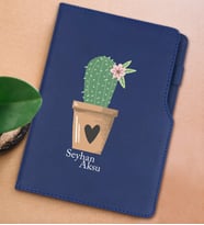 BK Gift Kişiye Özel Kaktüs Tasarımlı Lacivert Termo Deri Not Defteri 15x21cm-6