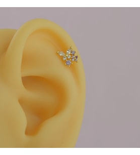 Mini Çiçekli ve Kelebekli Tragus Helix Piercing Kıkırdak Gold (Çok Renkli)