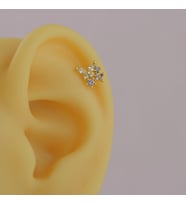 Mini Çiçekli ve Kelebekli Tragus Helix Piercing Kıkırdak Gold (Çok Renkli)