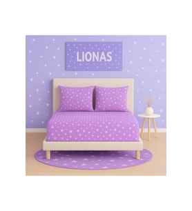 Desenli 160 x 200 cm Çift Kişilik Lila Yıldız Lastikli Çarşaf ve 2 Adet Yastık Kılıfı