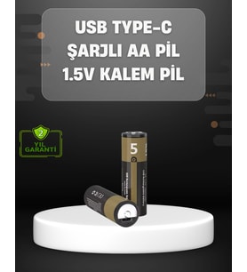 USB Type-C Girişli Şarjlı AA Lityum Pil 1.5V Sabit Çıkış 3200mWh (2'li Paket)