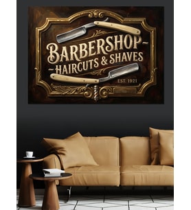Barber Shop & Shaves Eskitme Tabela Dekoratif Kanvas - Mdf Ahşap Tablo