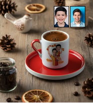 Kişiye Özel Karikatürlü Sarı Kırmızı Taraftar Baba Oğul Türk Kahvesi Fincanı Babalar Günü Hediyesi