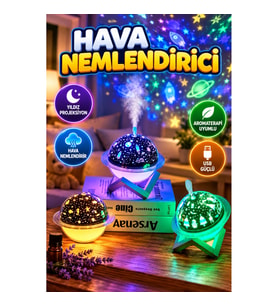 USB Hava Nemlendirici ve Projeksiyon Gece Lambası – Aromaterapi Uyumlu Masaüstü Tasarım