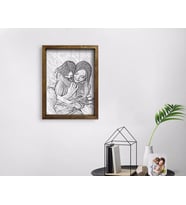 BK Home Anne Kız Karakalem Fotoğraflı Doğal Masif Ahşap Çerçeveli Tablo-1