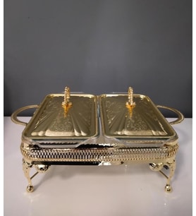 Lara Home Queen Anne Altın Kaplama İki Bölmeli Isıtmalı Yemek Servislik 41x28x19 cm